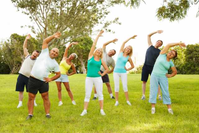 group of people excising outside